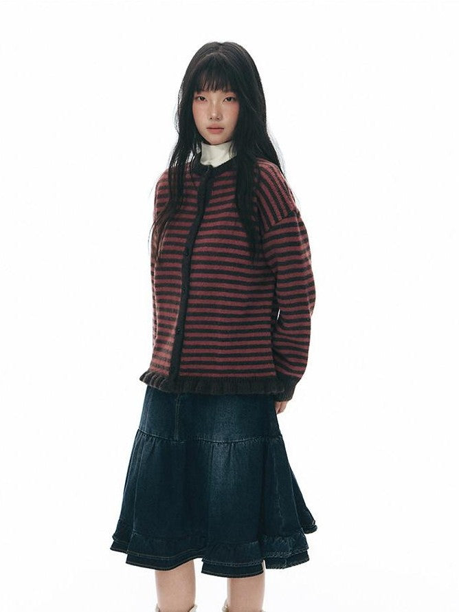 NAPSNAPS Colorblock Striped Ruffle Hem Crewneck Women&