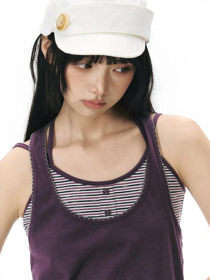NAPSNAPS Contrast Embroidered Trim Y Back Wide Strap Women&