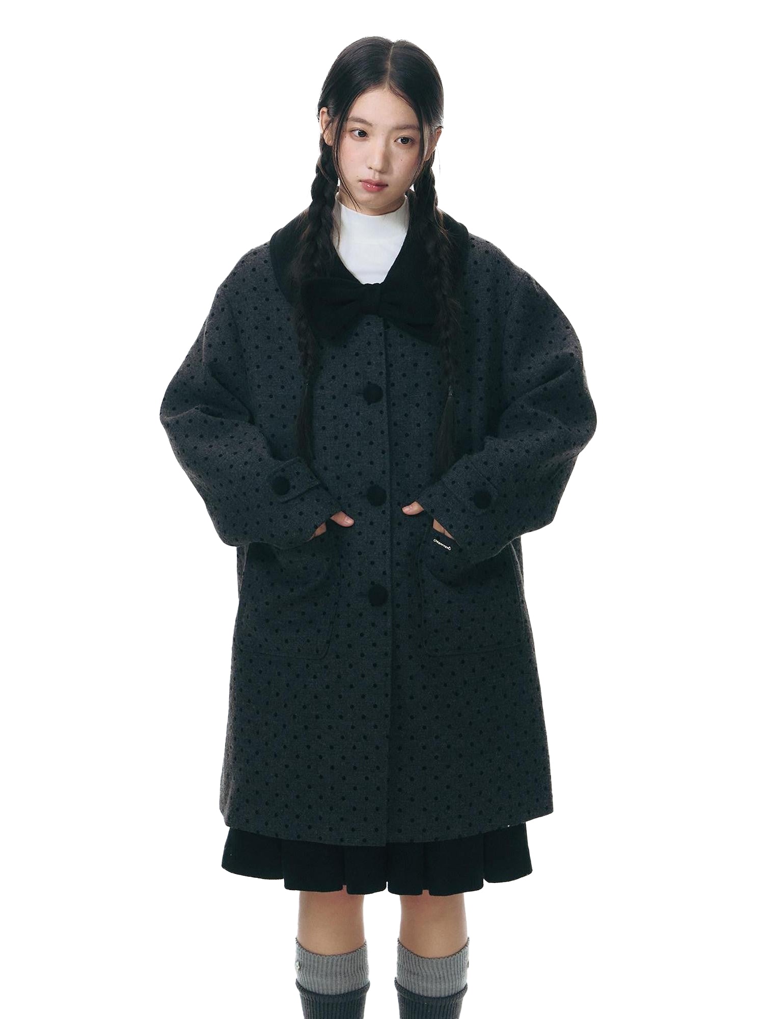 NAPSNAPS Contrast Polka Dot Bow Doll Collar Detachable Cape Women&
