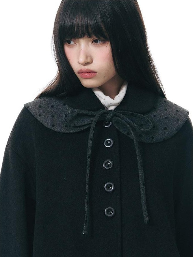 NAPSNAPS Contrast Polka Dot Bow Doll Collar Detachable Cape Women&
