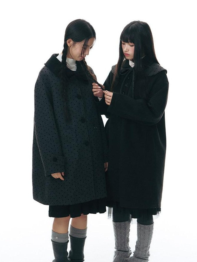 NAPSNAPS Contrast Polka Dot Bow Doll Collar Detachable Cape Women&