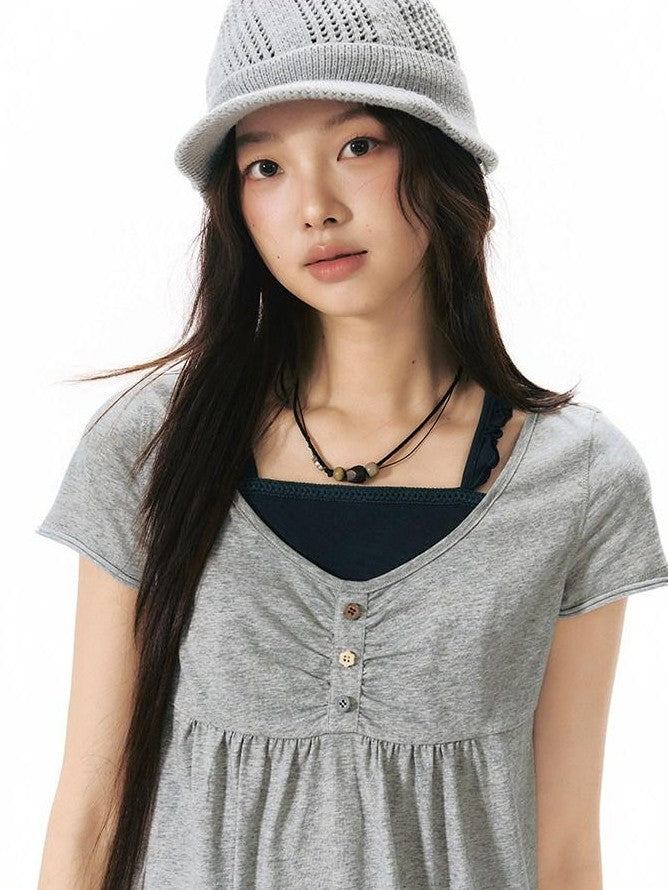 NAPSNAPS Contrast Ruffle Strap Faux Layered Women&