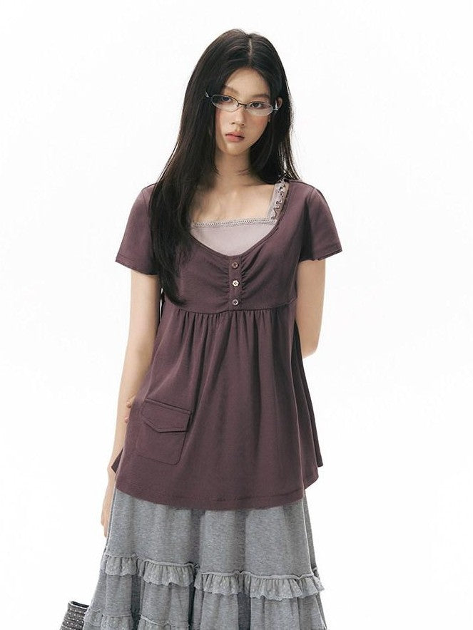 NAPSNAPS Contrast Ruffle Strap Faux Layered Women&