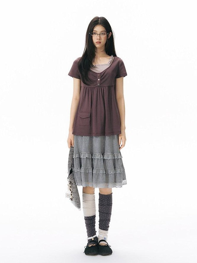NAPSNAPS Contrast Ruffle Strap Faux Layered Women&