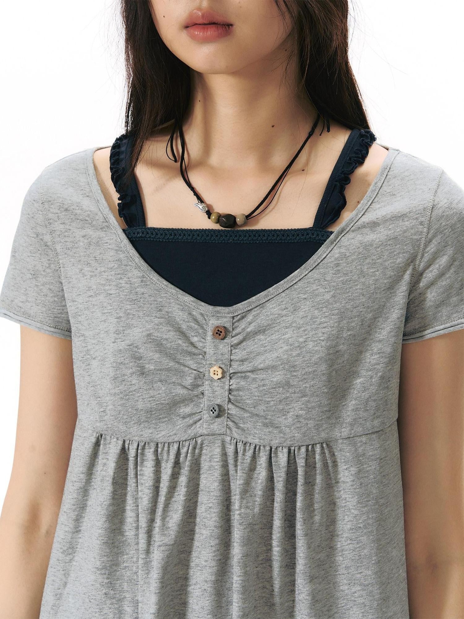 NAPSNAPS Contrast Ruffle Strap Faux Layered Women&