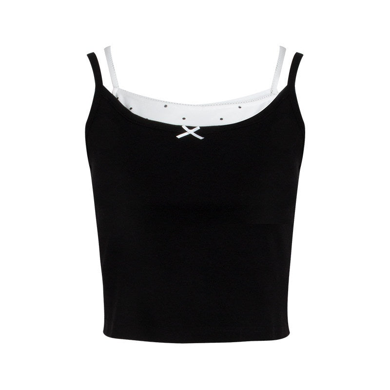 NAPSNAPS_Cropped_Lace_Trim_Faux_Two_Piece_Spliced_Slim_Fit_Women&