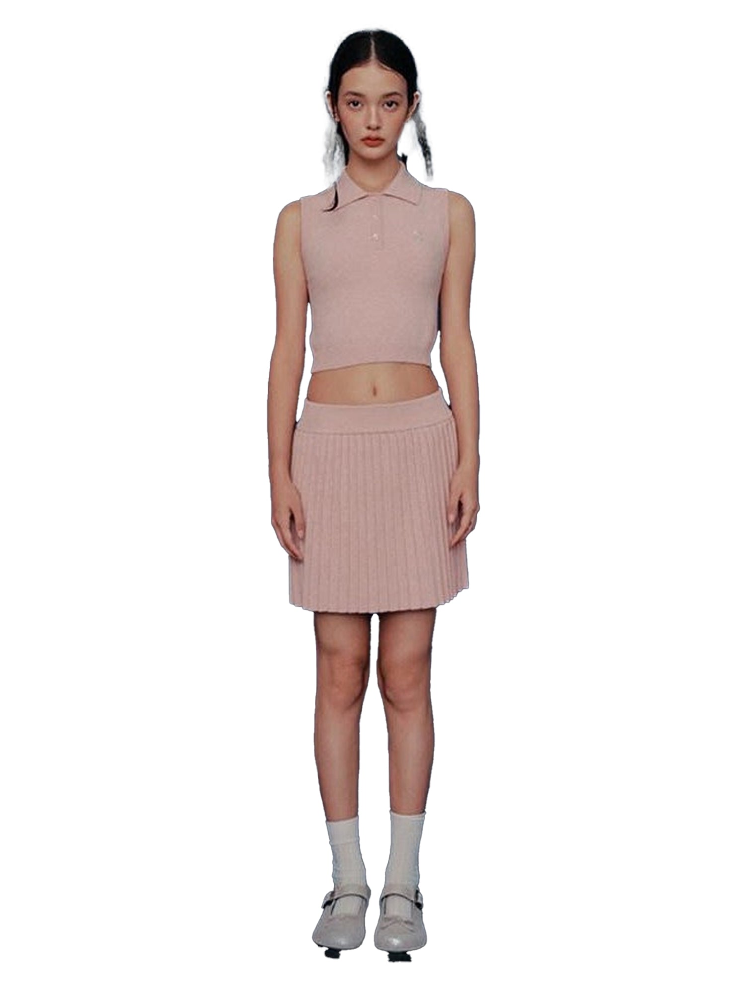NAPSNAPS Cropped Round Neck Buttoned Polo Knit Women&