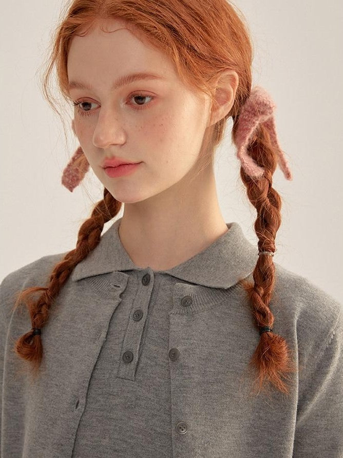 NAPSNAPS Cropped Round Neck Buttoned Polo Knit Women&