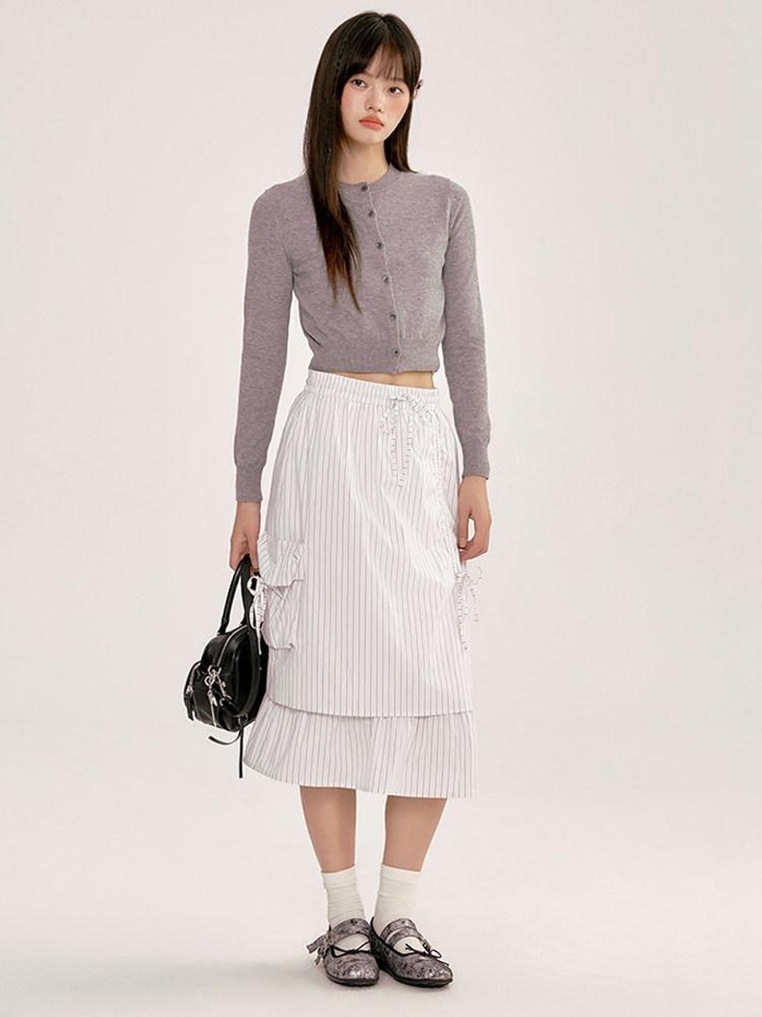 NAPSNAPS Cropped Round Neck Buttoned Polo Knit Women&