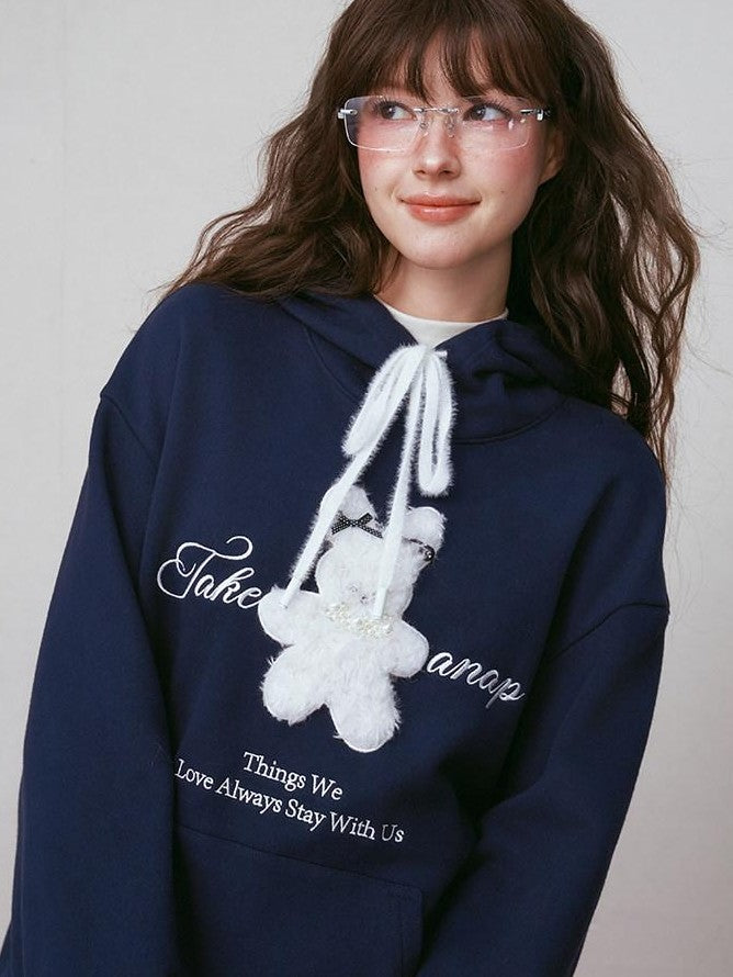 NAPSNAPS Cute Rabbit Applique Fleece Kangaroo Pocket Women&
