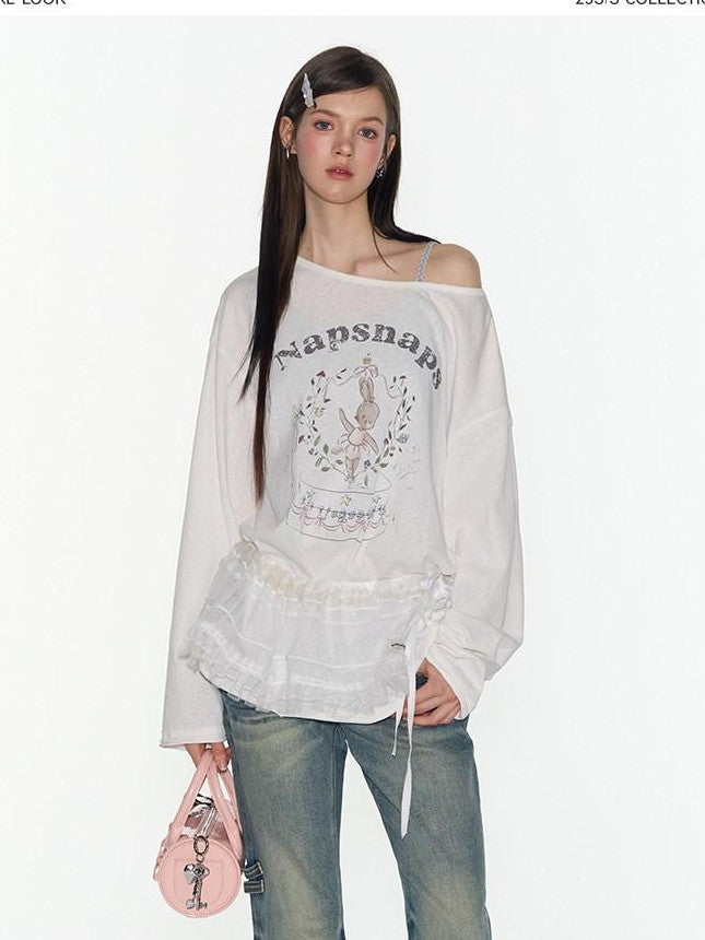 NAPSNAPS Cute Rabbit Print Loose Crewneck Women&