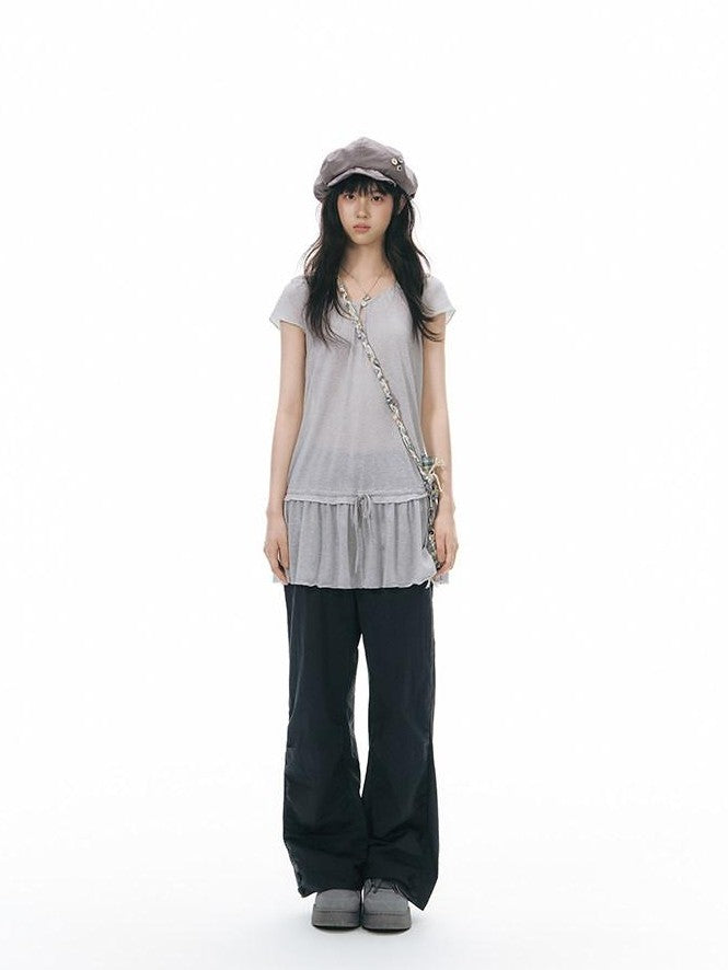 NAPSNAPS Deep Blue Split Pinch Pleat Button Slit Low Waist Women&