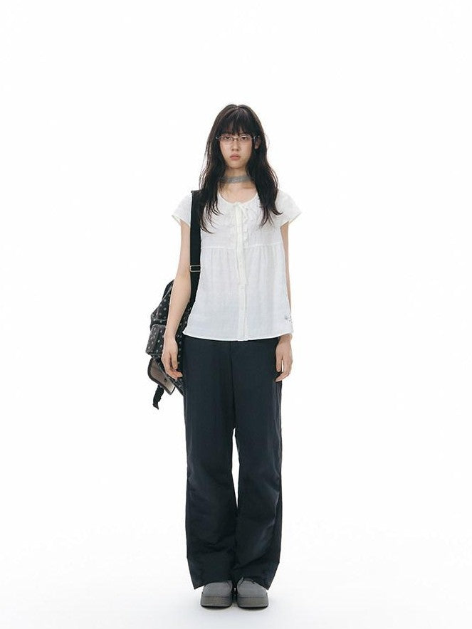NAPSNAPS Deep Blue Split Pinch Pleat Button Slit Low Waist Women&