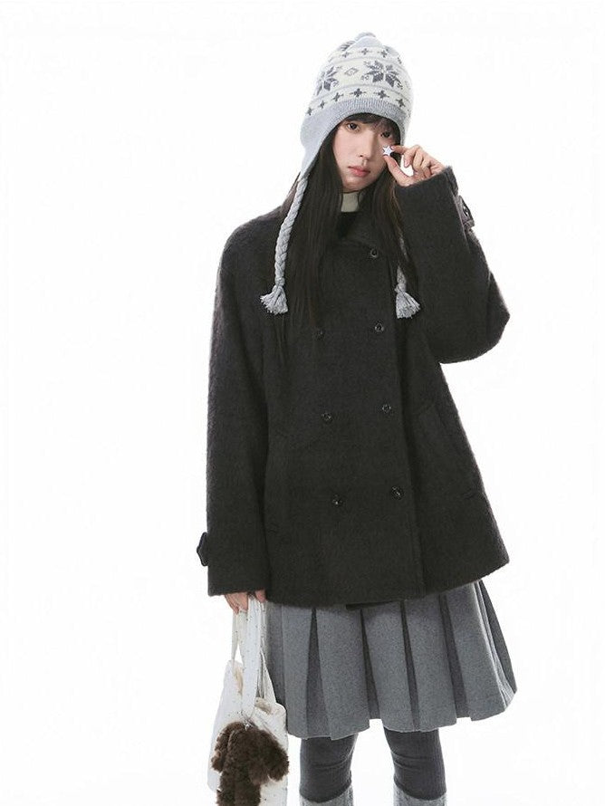 NAPSNAPS Deep Gray Lapel Double Breasted Women&