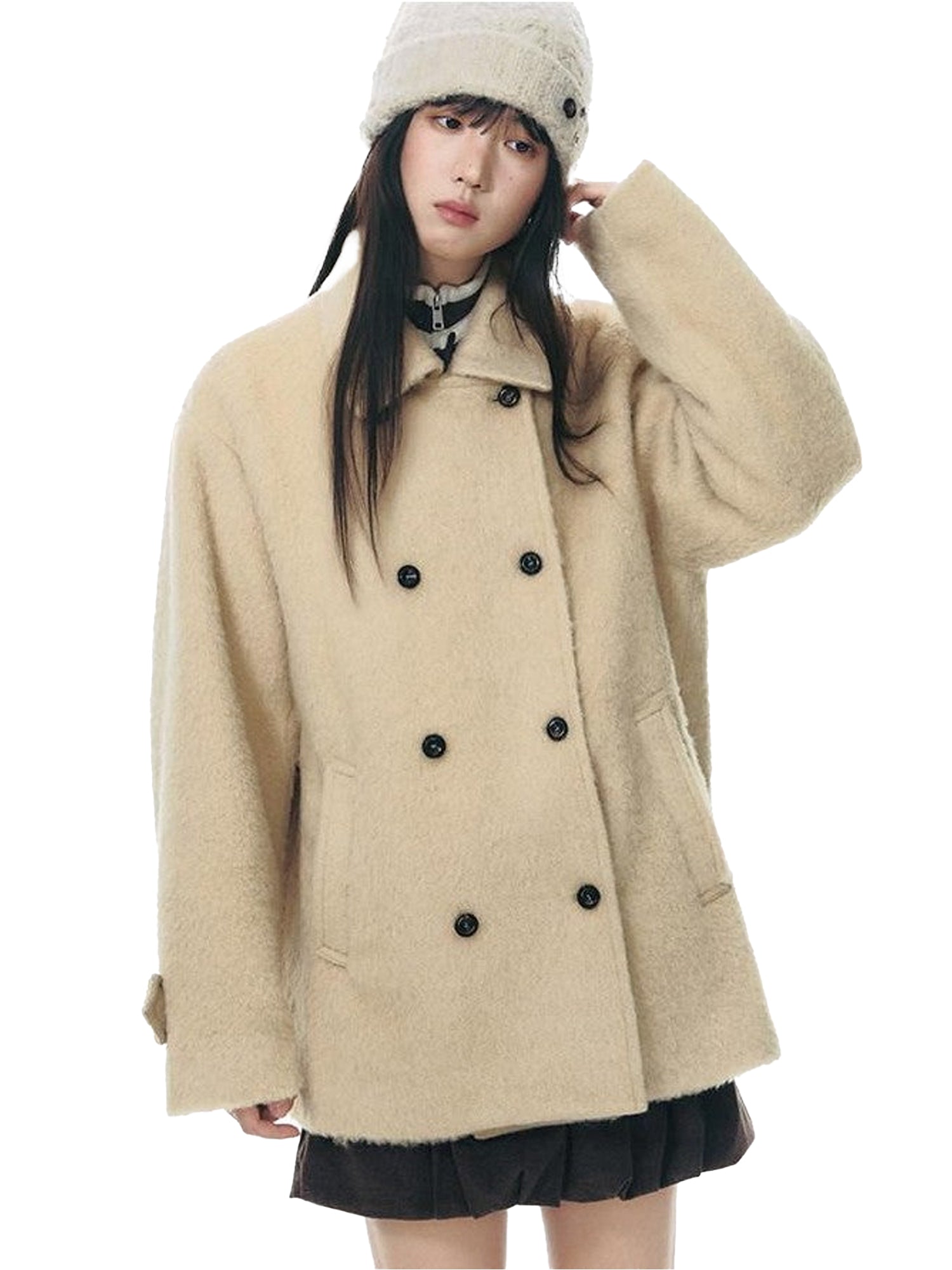 NAPSNAPS Deep Gray Lapel Double Breasted Women&