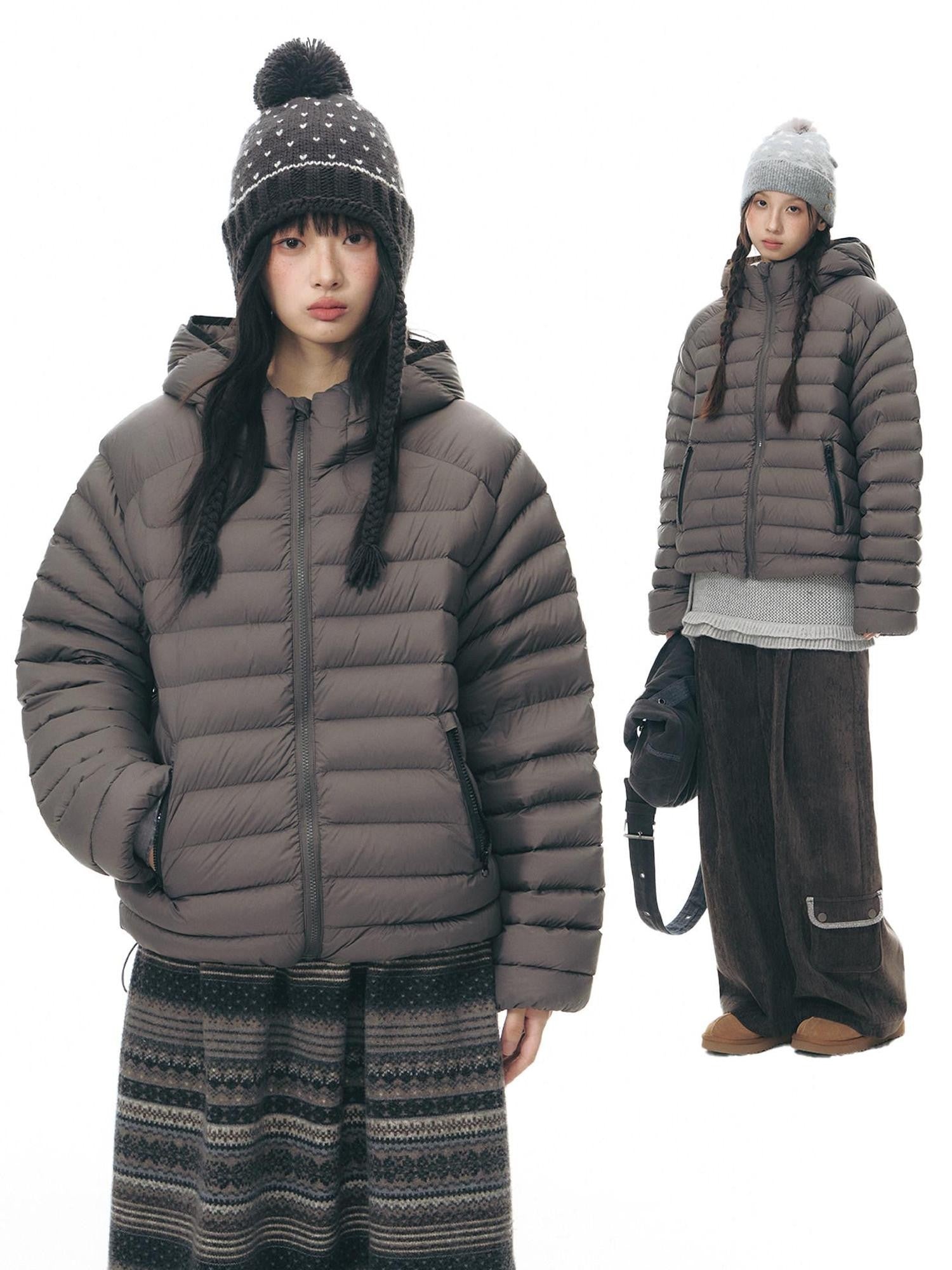 NAPSNAPS Deep Gray Ribbed Quilted Hooded Zippered Women&