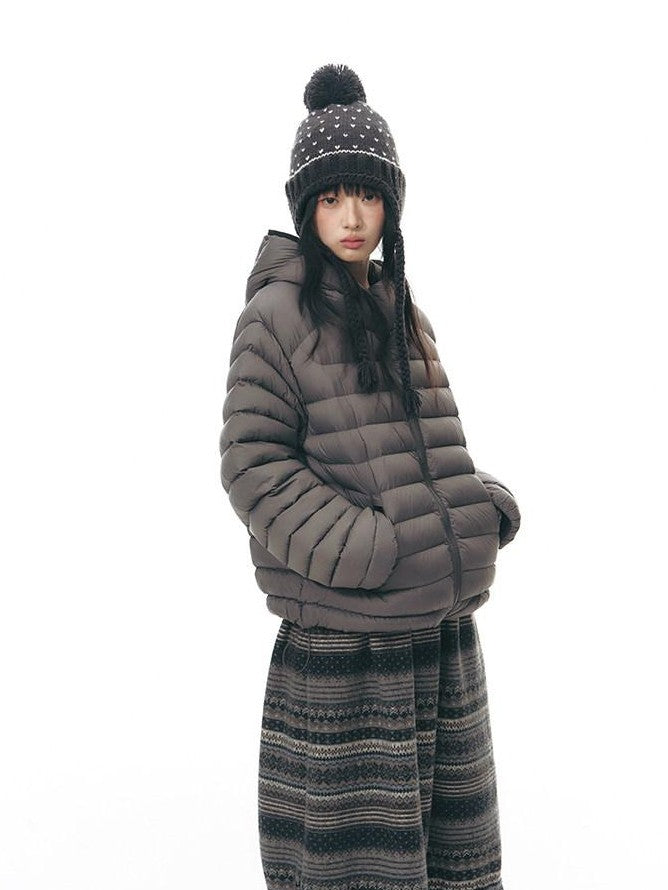 NAPSNAPS Deep Gray Ribbed Quilted Hooded Zippered Women&