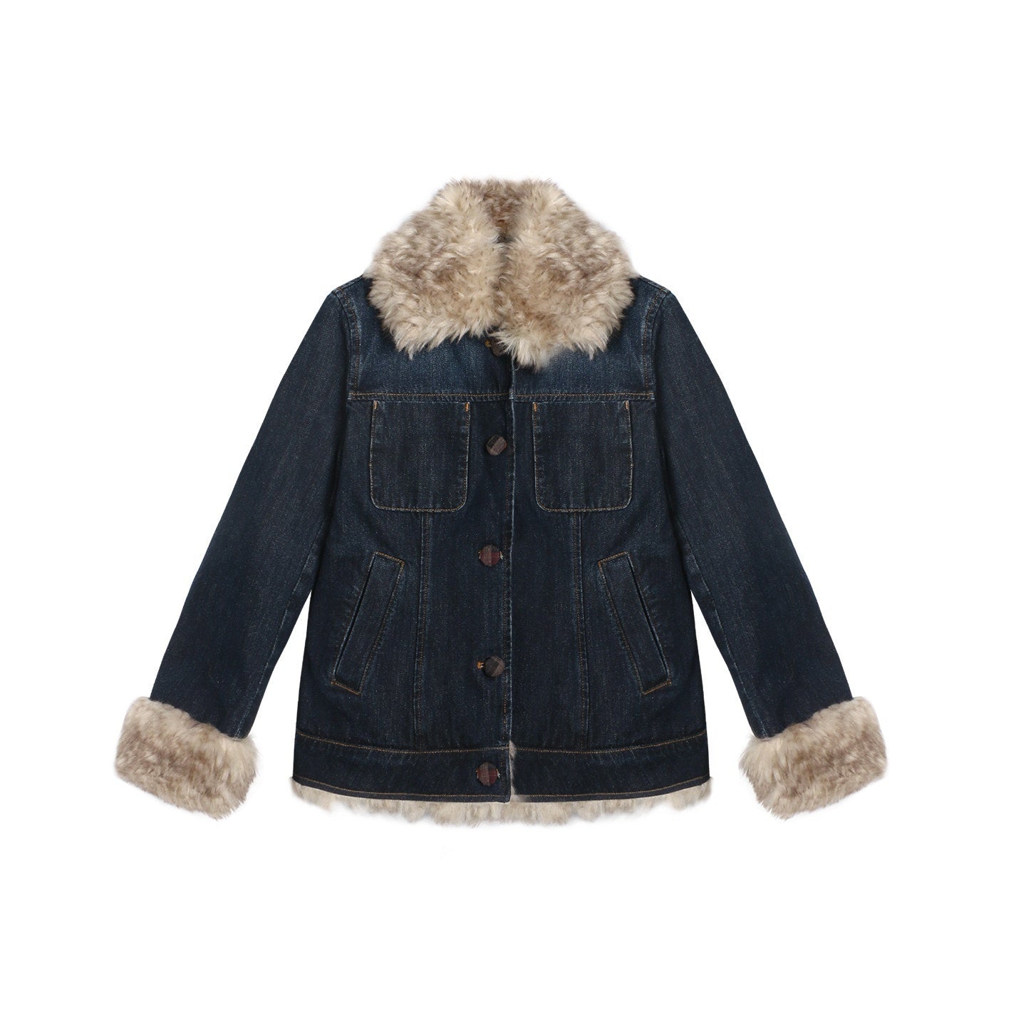 NAPSNAPS_Denim_Distressed_Detachable_Fur_Collar_Polo_Collar_Women&