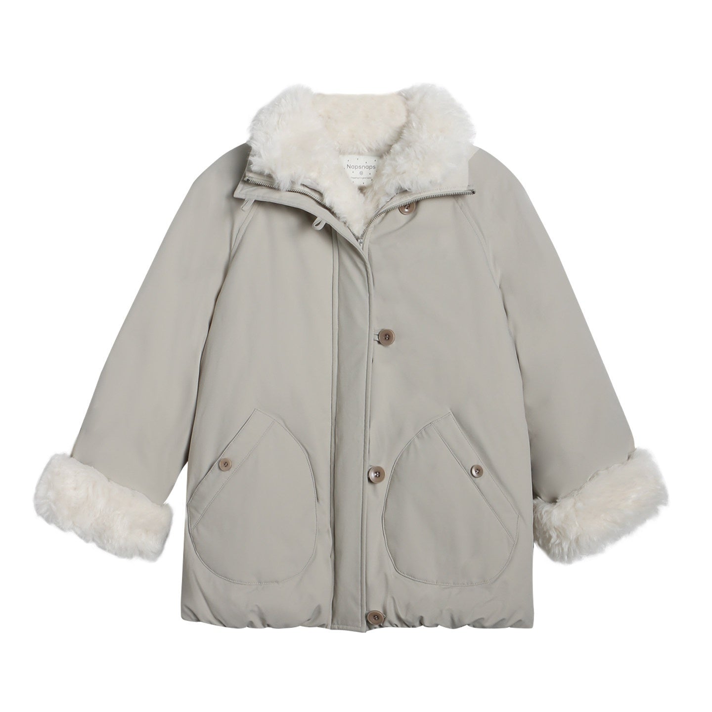 NAPSNAPS_Detachable_Fur_Collar_Stand_Collar_Zipper_Petite_Women&