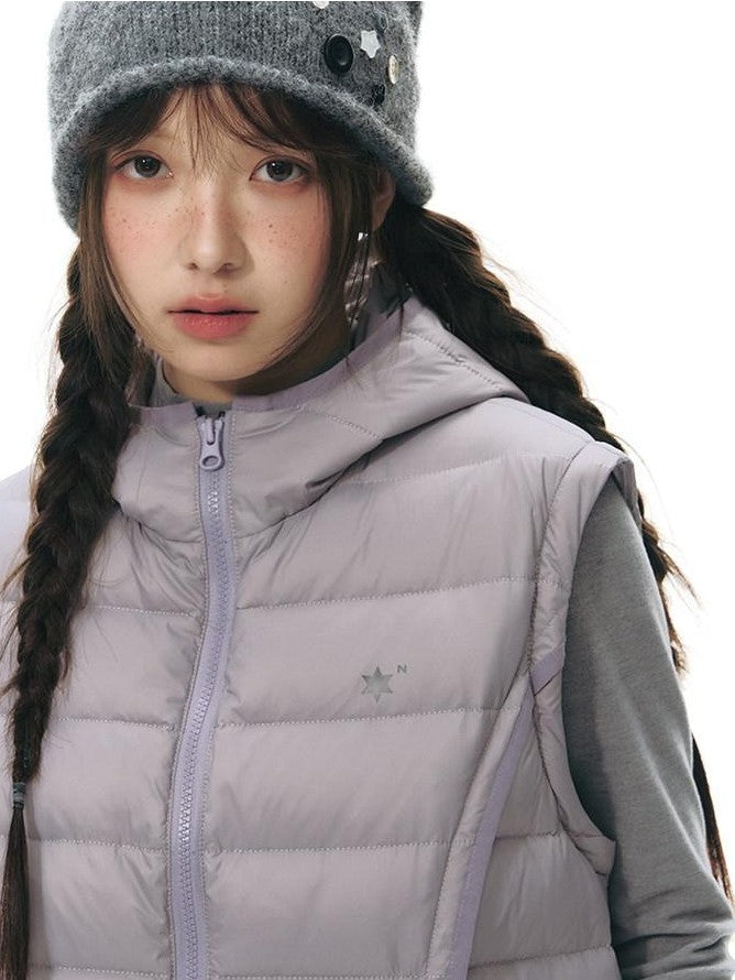 NAPSNAPS Detachable Sleeve Hooded Ribbed Women&