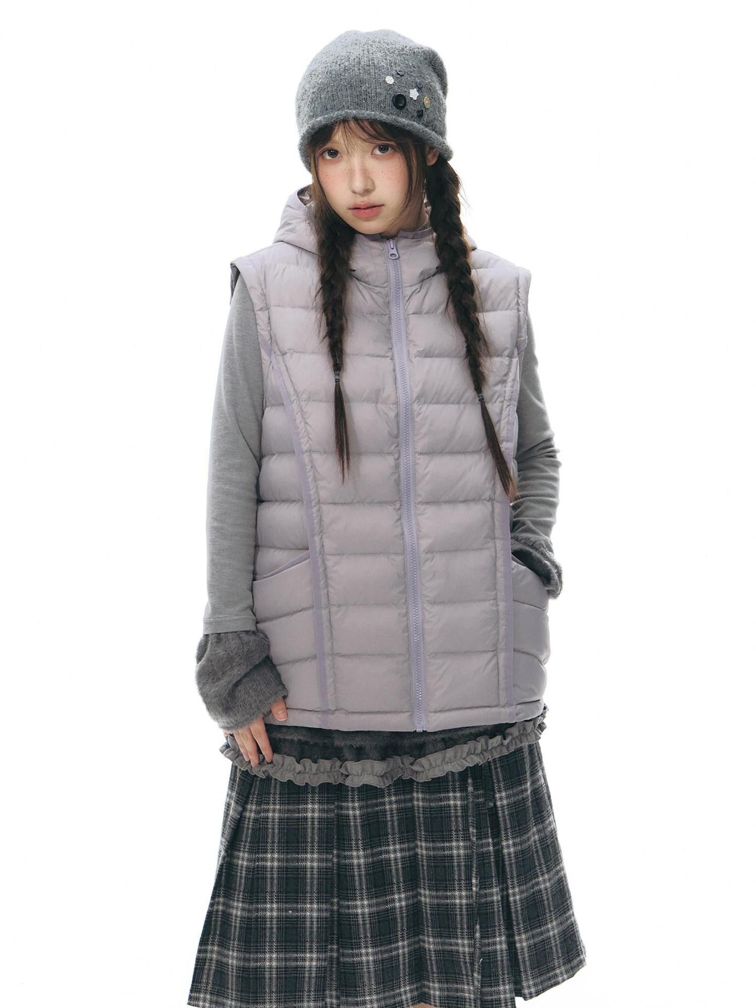 NAPSNAPS Detachable Sleeve Hooded Ribbed Women&