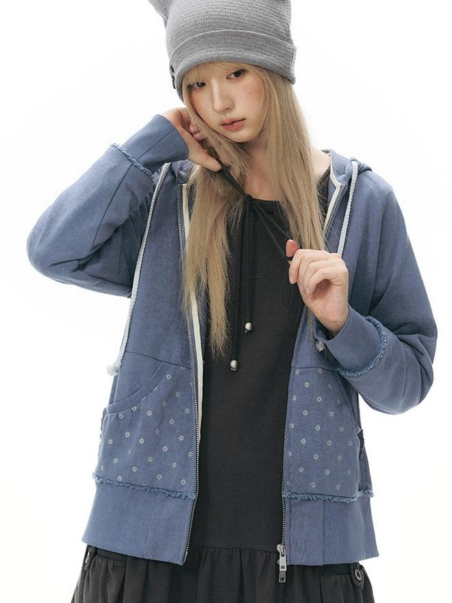 NAPSNAPS Distressed Geo Print Raw Edge Raglan Women&