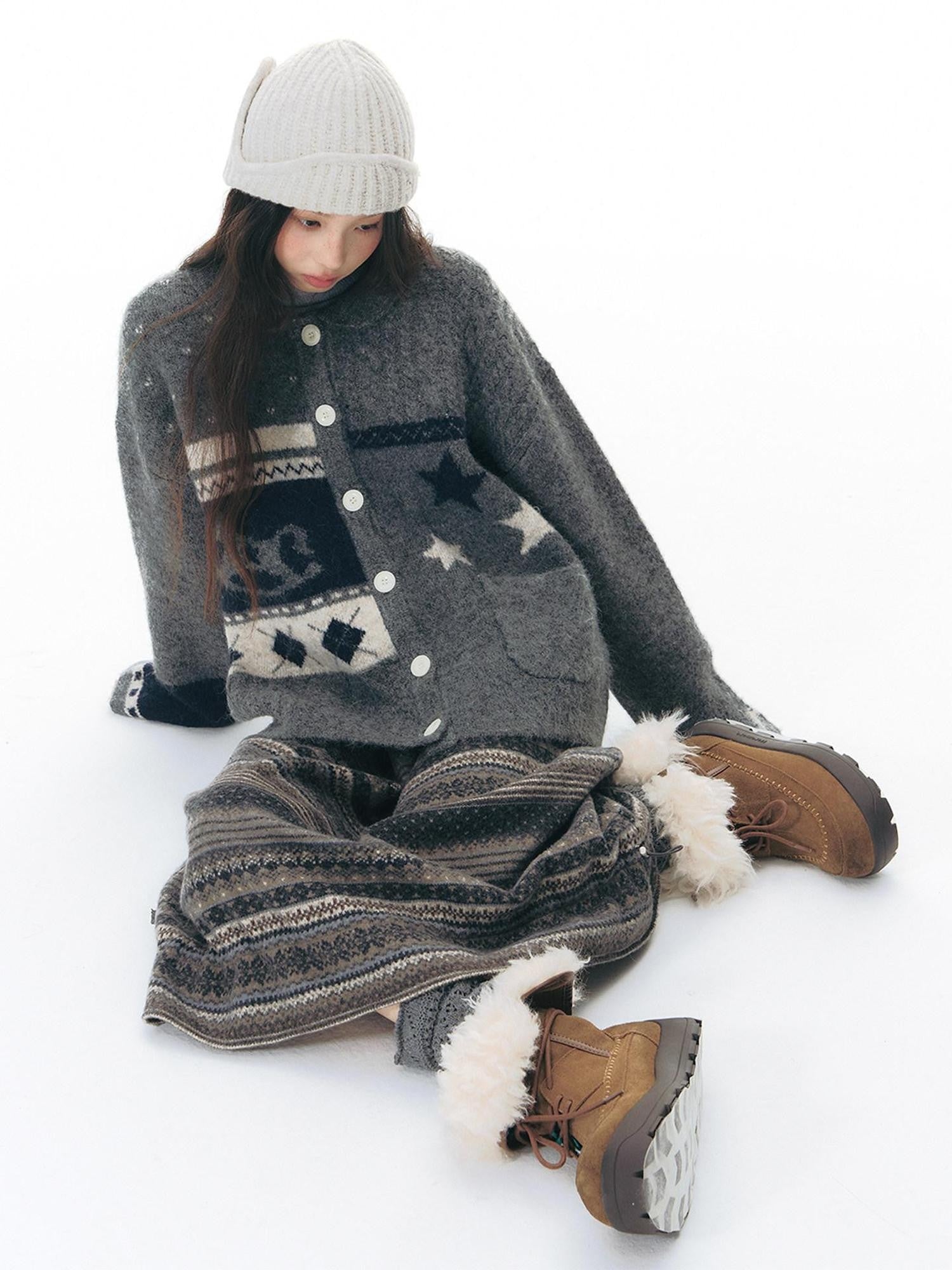 NAPSNAPS Doll Collar Rocking Horse Jacquard Patchwork Women&