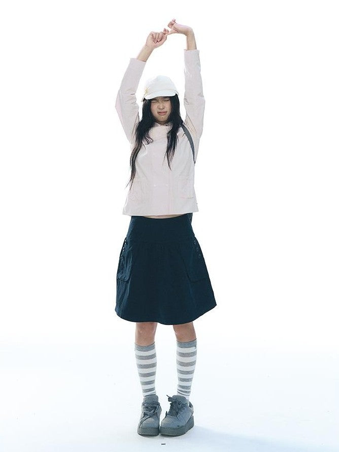 NAPSNAPS Double Breasted Peter Pan Collar Straight Cotton Women&