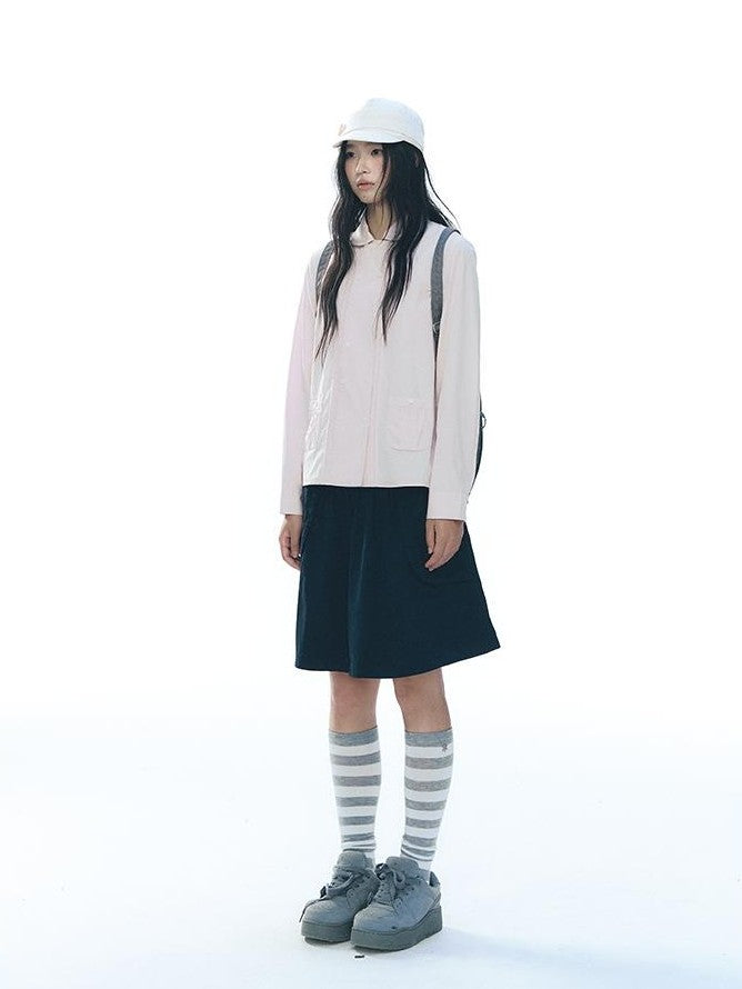 NAPSNAPS Double Breasted Peter Pan Collar Straight Cotton Women&