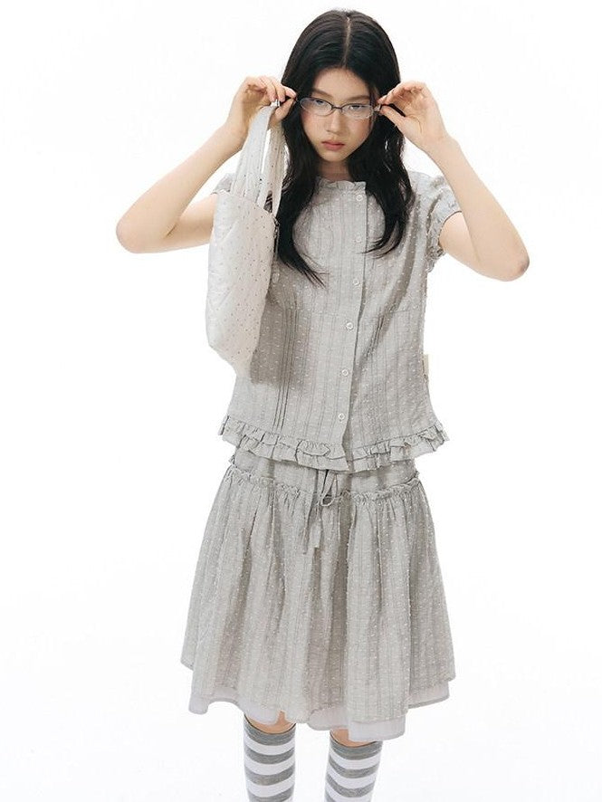 NAPSNAPS Double Layer Pleated Drawstring A Line Women&