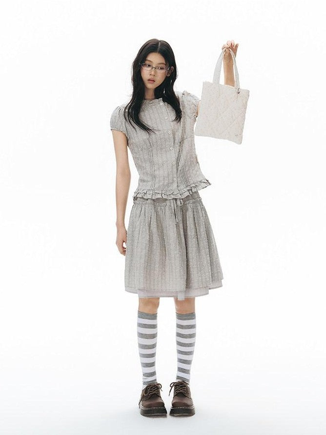NAPSNAPS Double Layer Pleated Drawstring A Line Women&