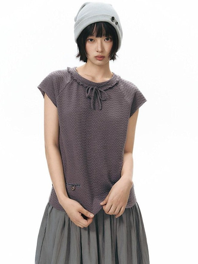 NAPSNAPS Dusty Purple Lace Tie Neck Raglan Women&
