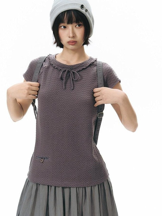 NAPSNAPS Dusty Purple Lace Tie Neck Raglan Women&