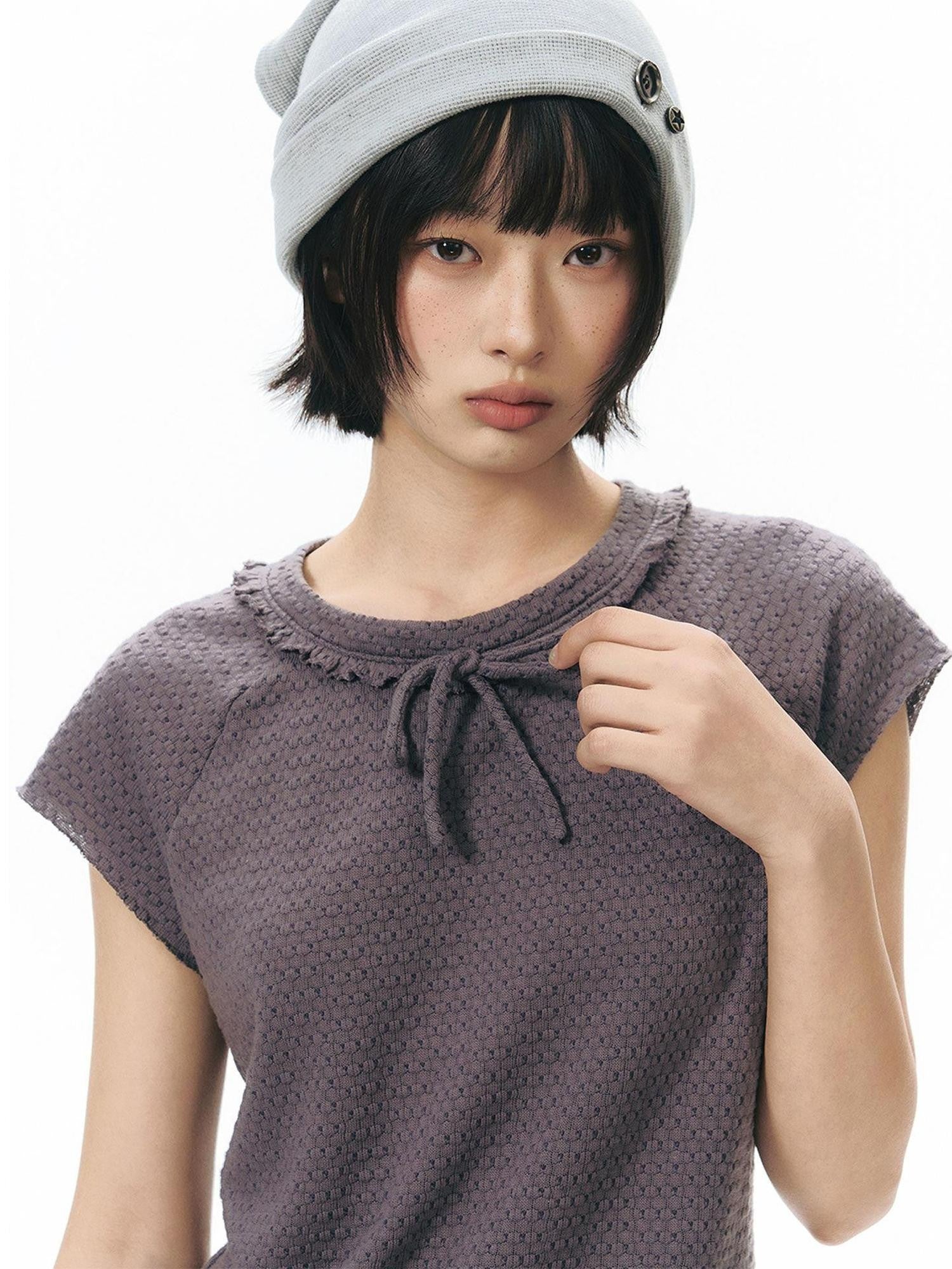 NAPSNAPS Dusty Purple Lace Tie Neck Raglan Women&