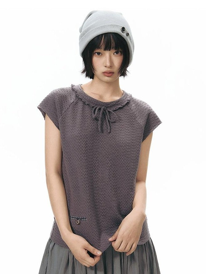 NAPSNAPS Dusty Purple Lace Tie Neck Raglan Women&
