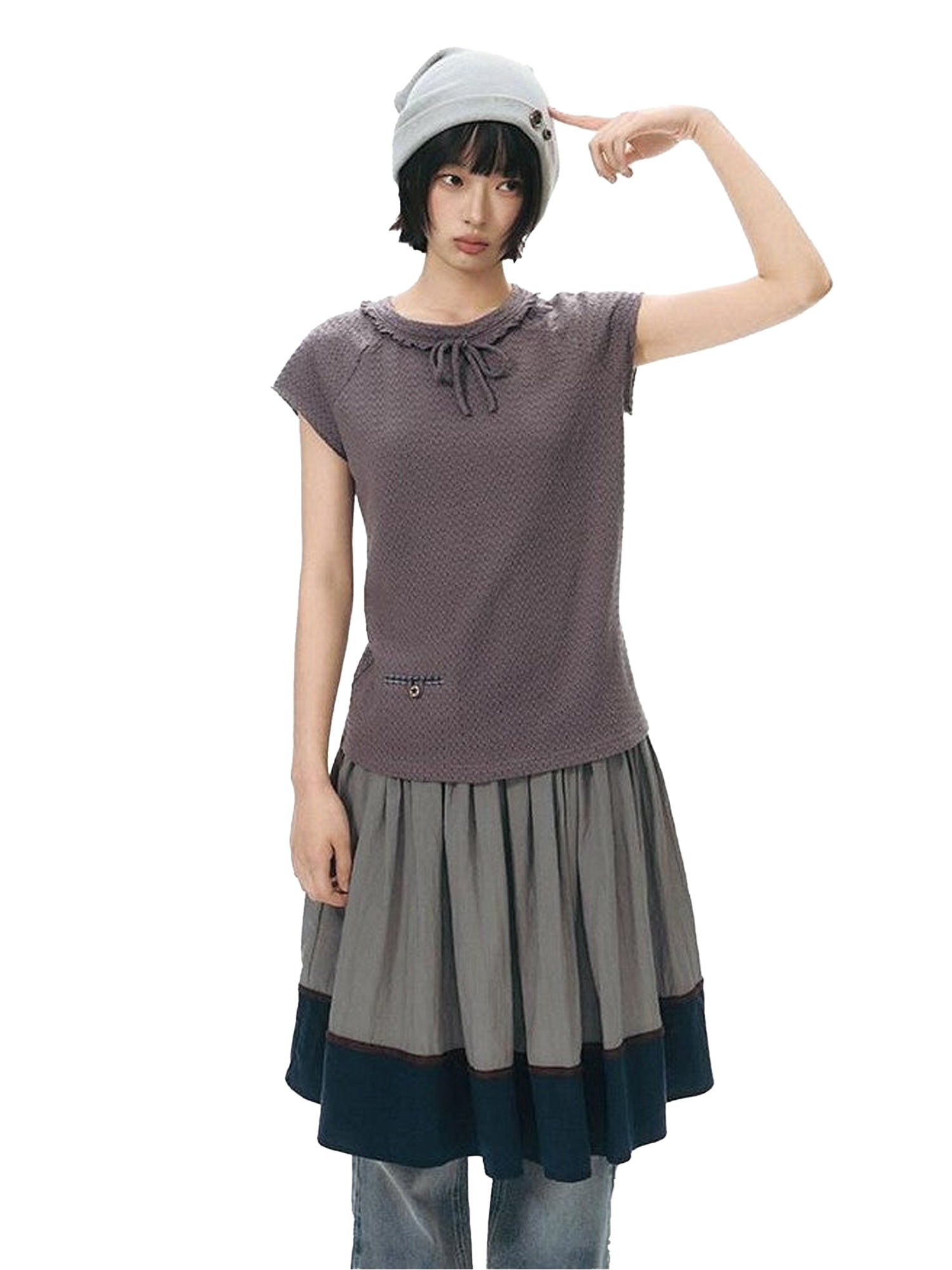 NAPSNAPS Dusty Purple Lace Tie Neck Raglan Women&