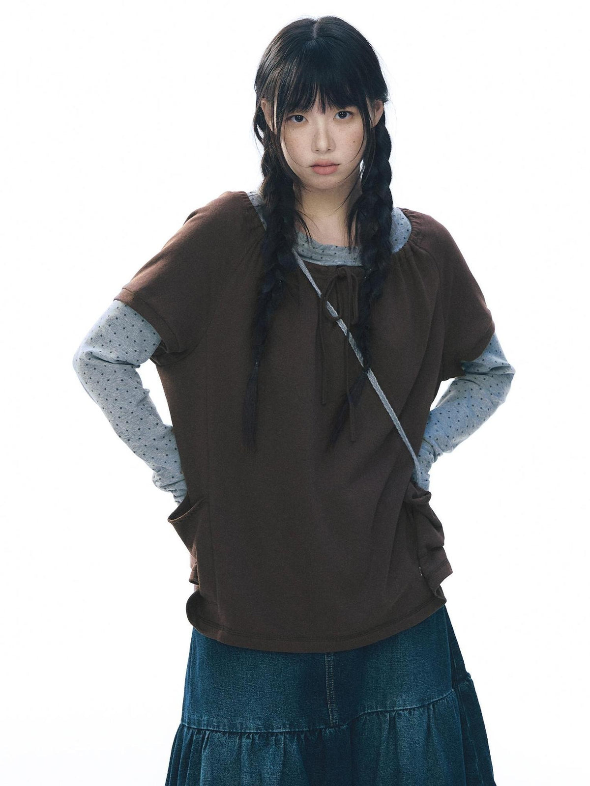 NAPSNAPS Embroidered Drawstring Raglan Sleeve Pocket Women&