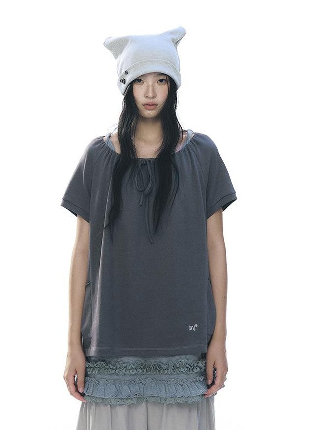 NAPSNAPS Embroidered Drawstring Raglan Sleeve Pocket Women&