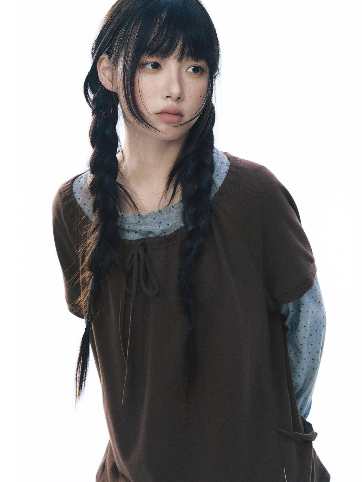 NAPSNAPS Embroidered Drawstring Raglan Sleeve Pocket Women&