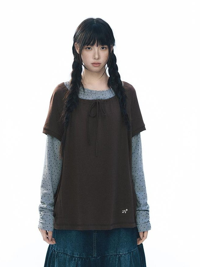 NAPSNAPS Embroidered Drawstring Raglan Sleeve Pocket Women&