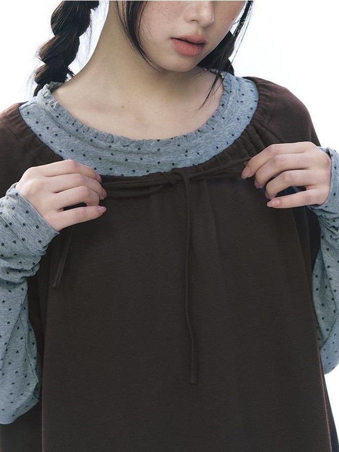 NAPSNAPS Embroidered Drawstring Raglan Sleeve Pocket Women&
