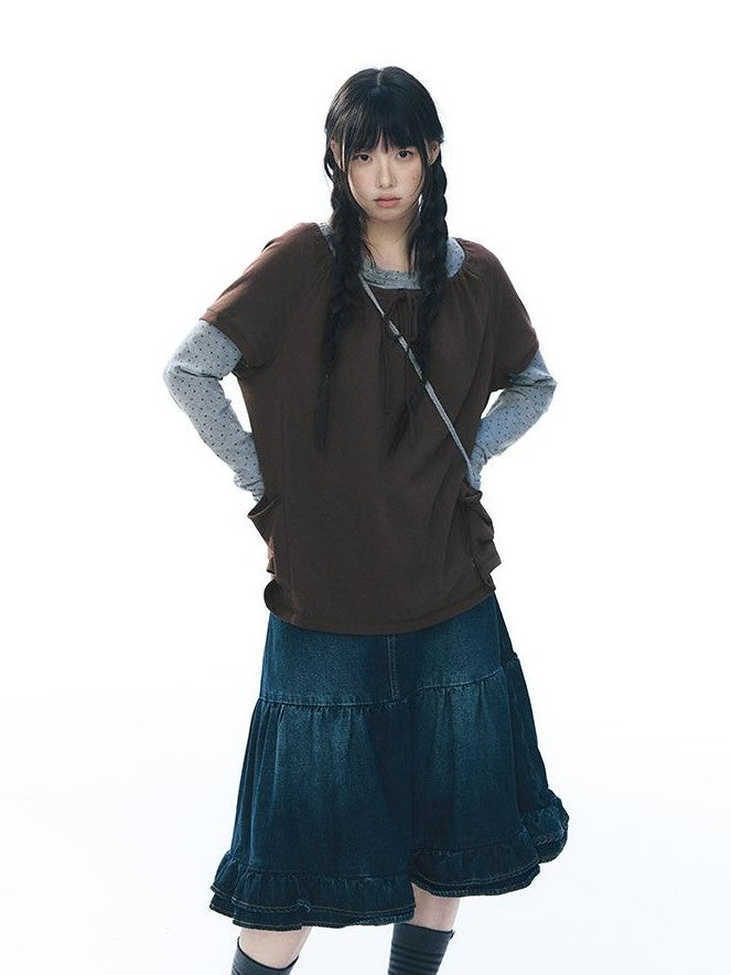 NAPSNAPS Embroidered Drawstring Raglan Sleeve Pocket Women&