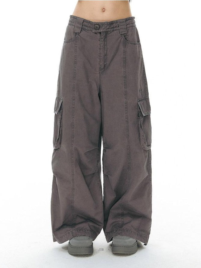 NAPSNAPS Embroidered Pocket Low Rise Wide Leg Women&