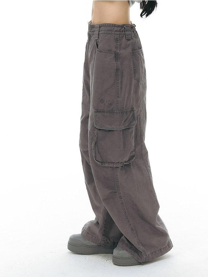 NAPSNAPS Embroidered Pocket Low Rise Wide Leg Women&