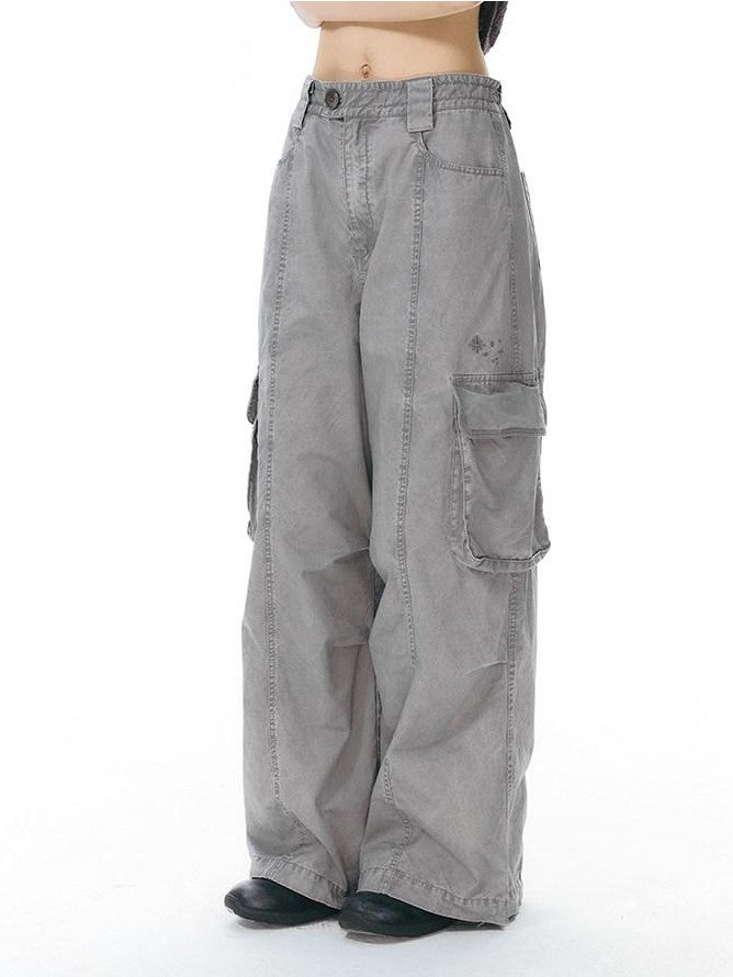 NAPSNAPS Embroidered Pocket Low Rise Wide Leg Women&