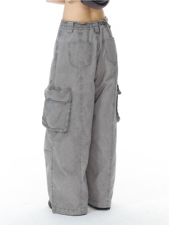 NAPSNAPS Embroidered Pocket Low Rise Wide Leg Women&