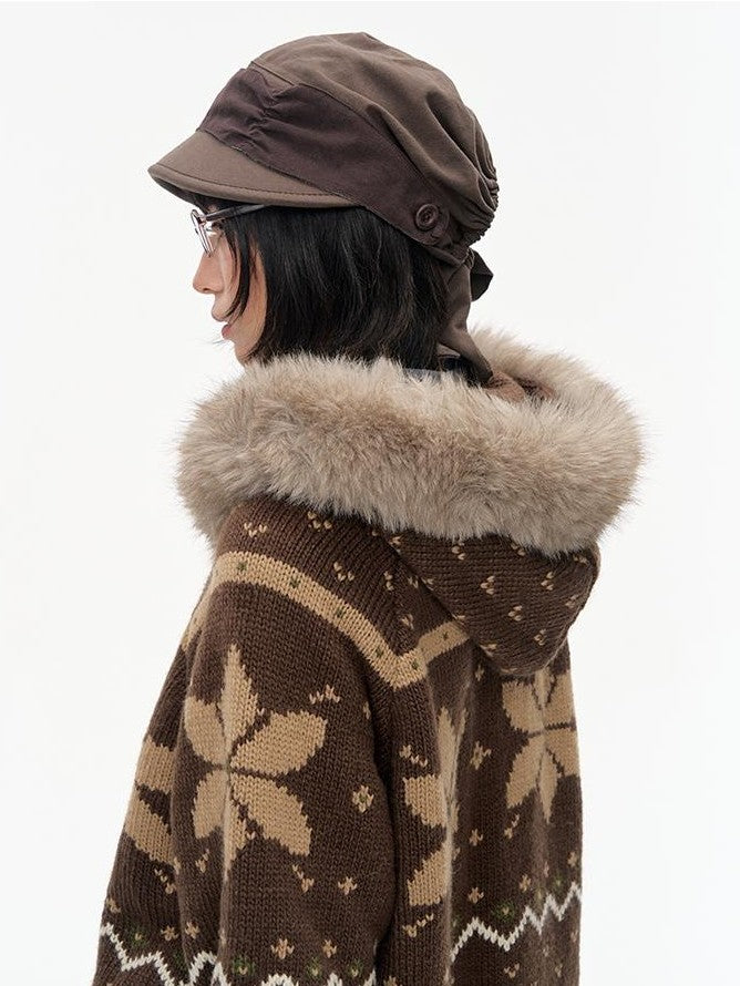 NAPSNAPS Fair Isle Hooded Faux Fur Trim Women&