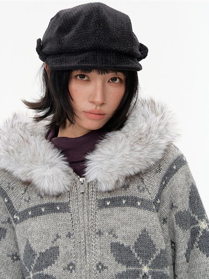 NAPSNAPS Fair Isle Hooded Faux Fur Trim Women&