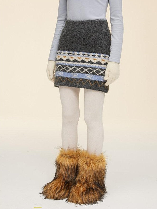 NAPSNAPS Fair Isle Jacquard Round Neck Zipper Knitted Women&