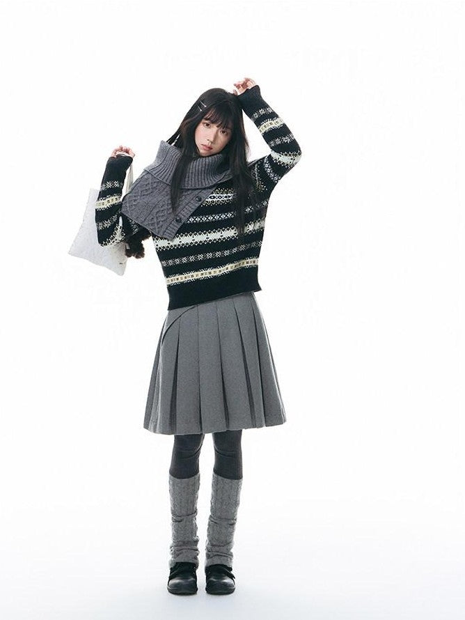 NAPSNAPS Fair Isle Jacquard Striped Round Neck Fitted Women&